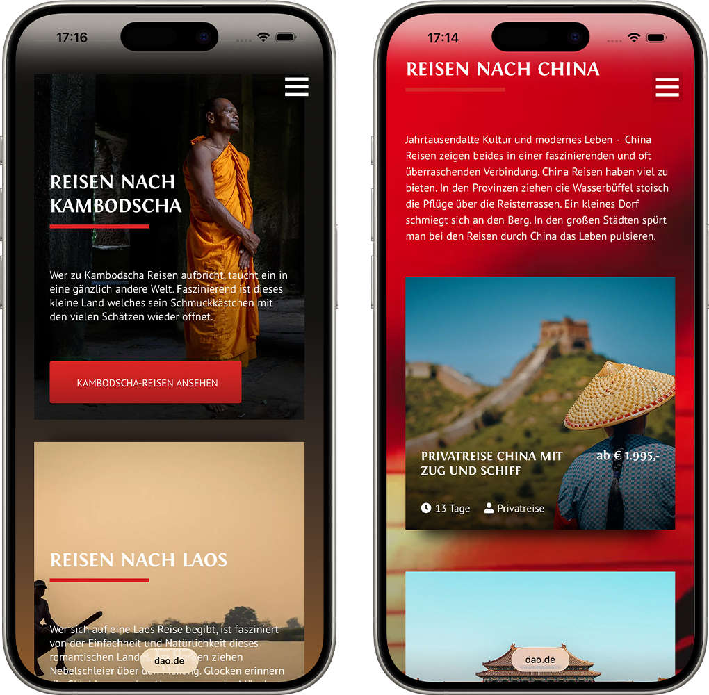 Mobile Ansicht der DAO-Travel-Website