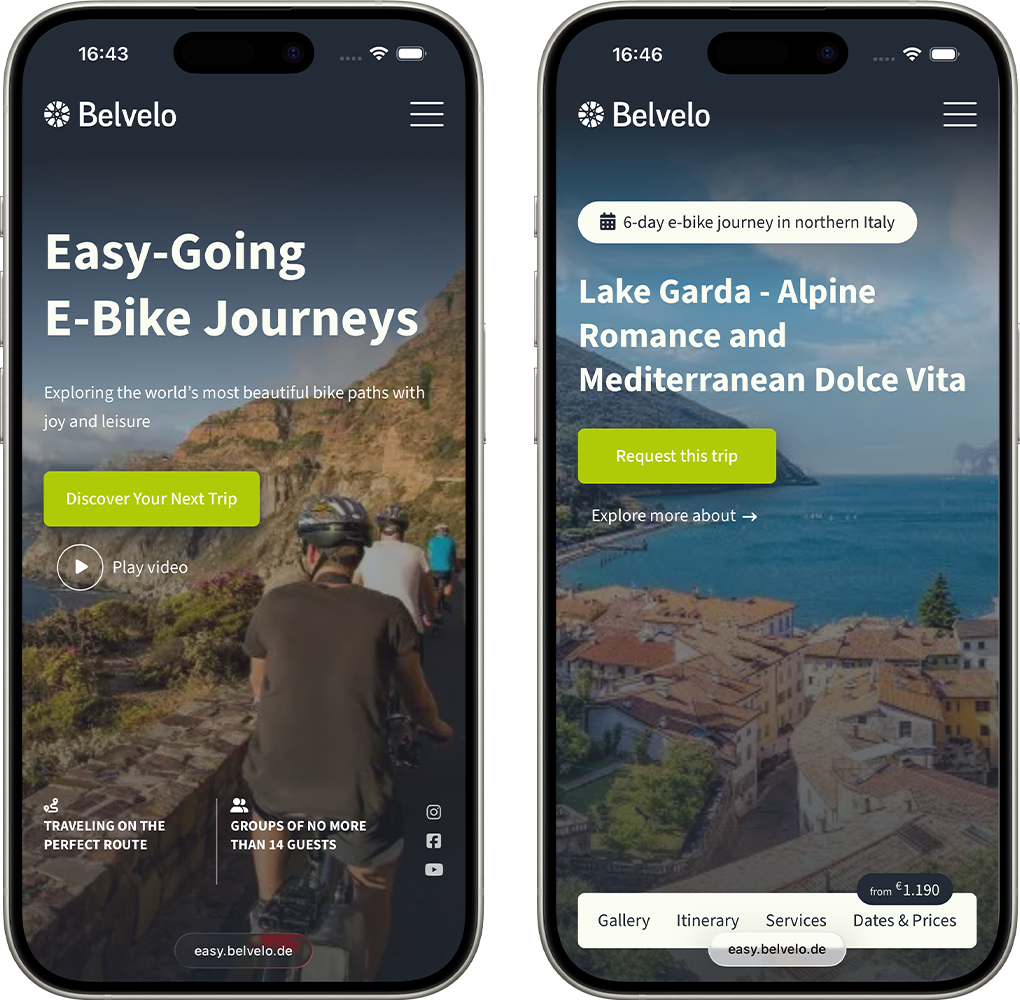 Mobile-Website der belvelo-Website