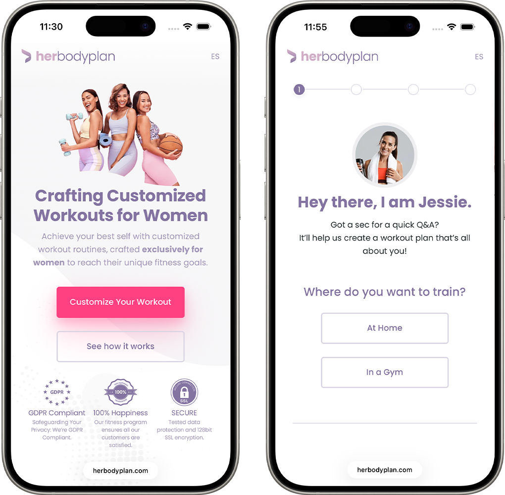 Mobile Ansicht der Fitness-Website herbodyplan.com