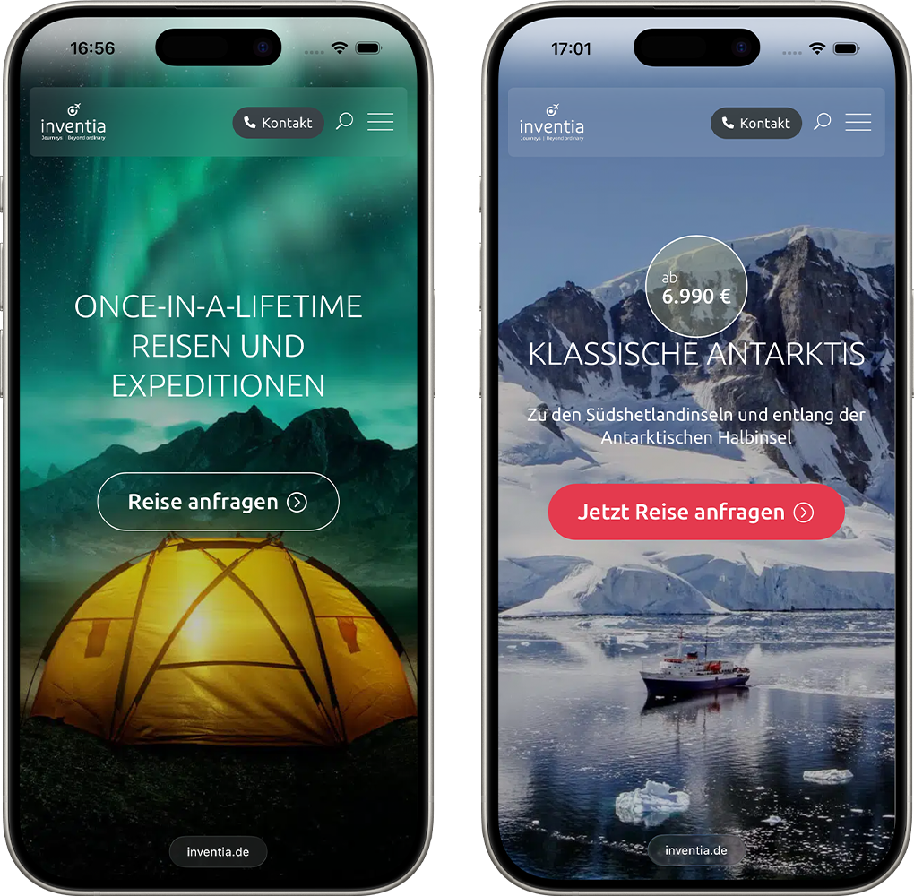 Mobile Ansicht der inventia-Website