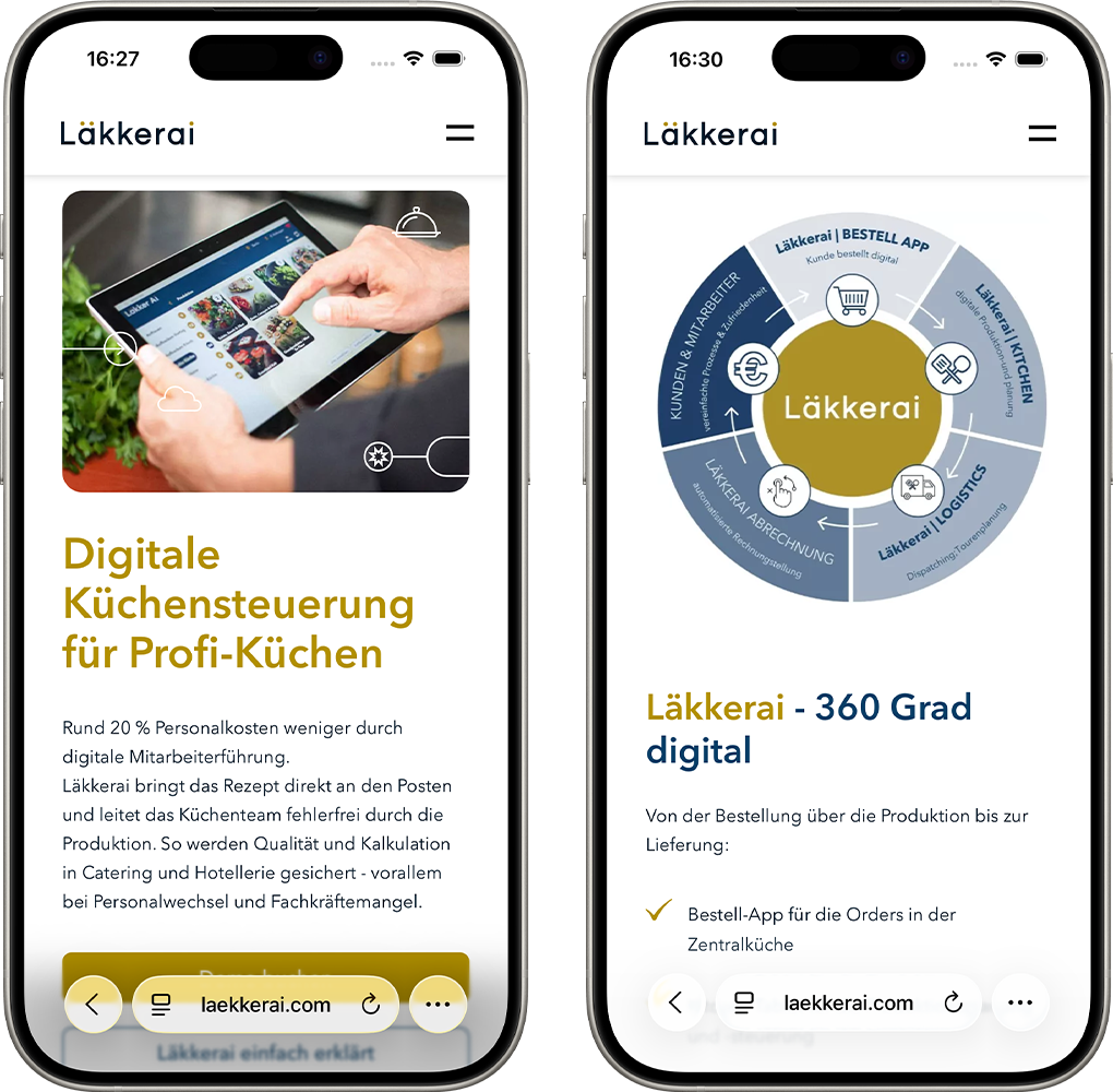 Mobile Ansicht der Website laekkerai.com