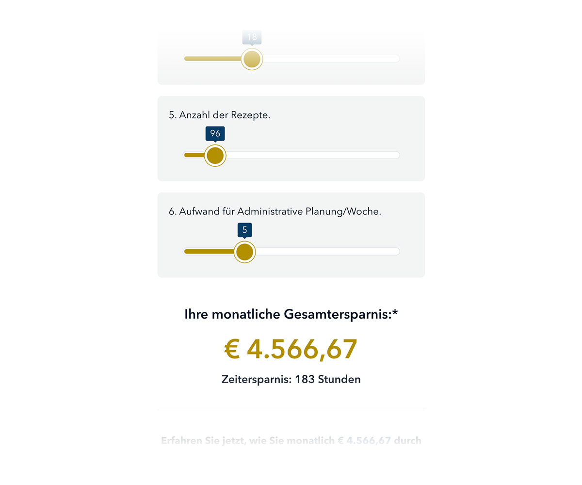 Screenshot des Ersparniskalkulators von Läkkerai