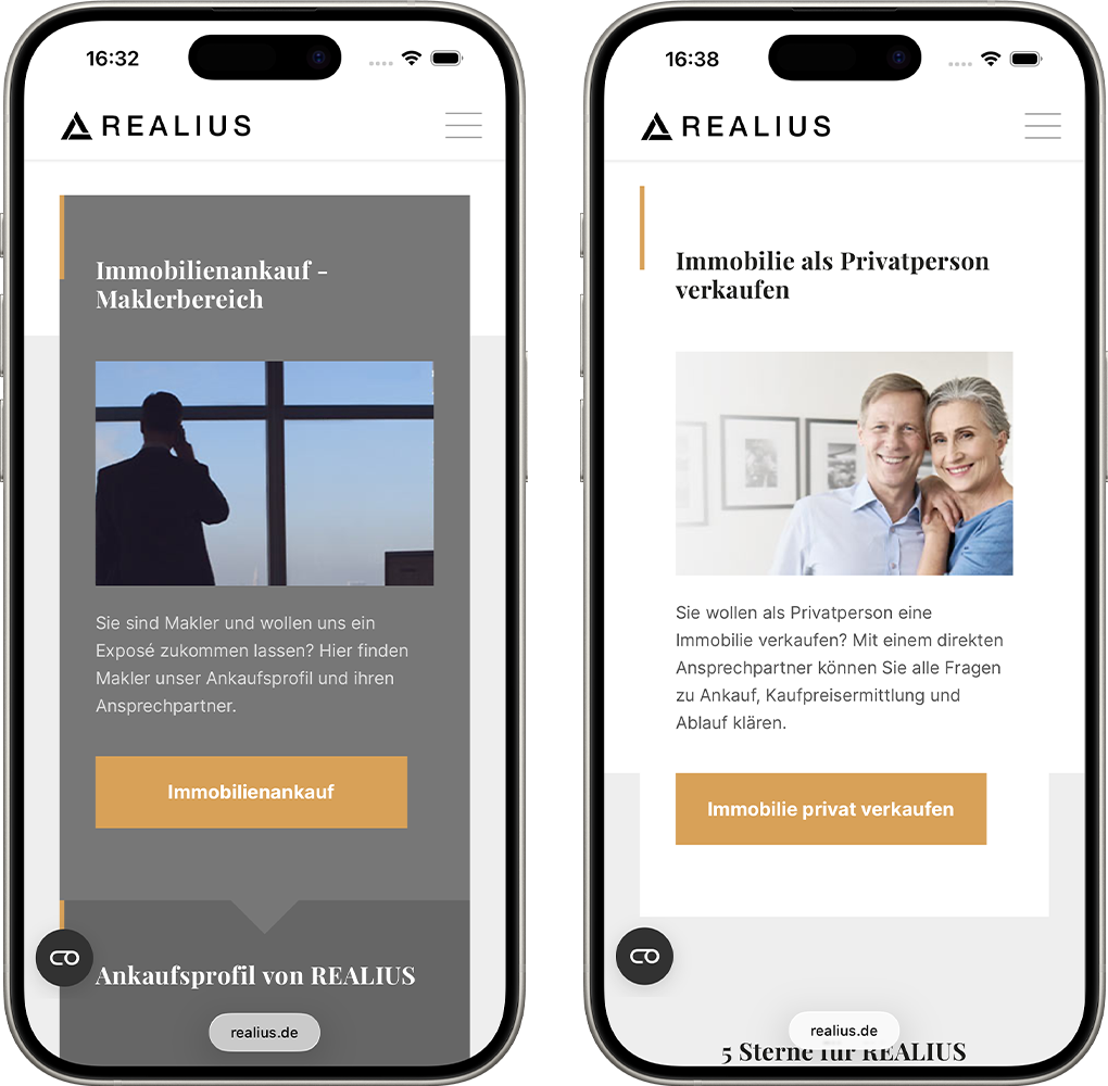 Mobile Ansicht der REALIUS-Website