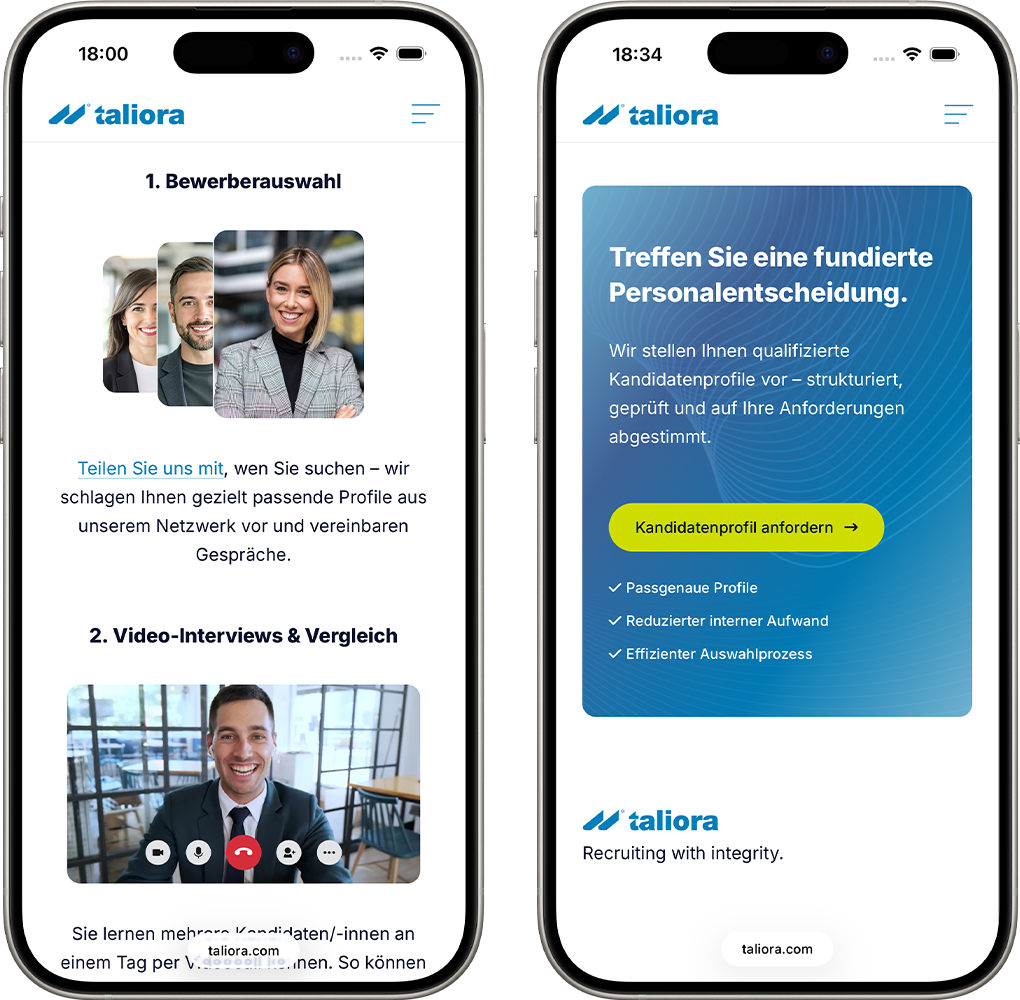 Mobile-Website von taliora.com