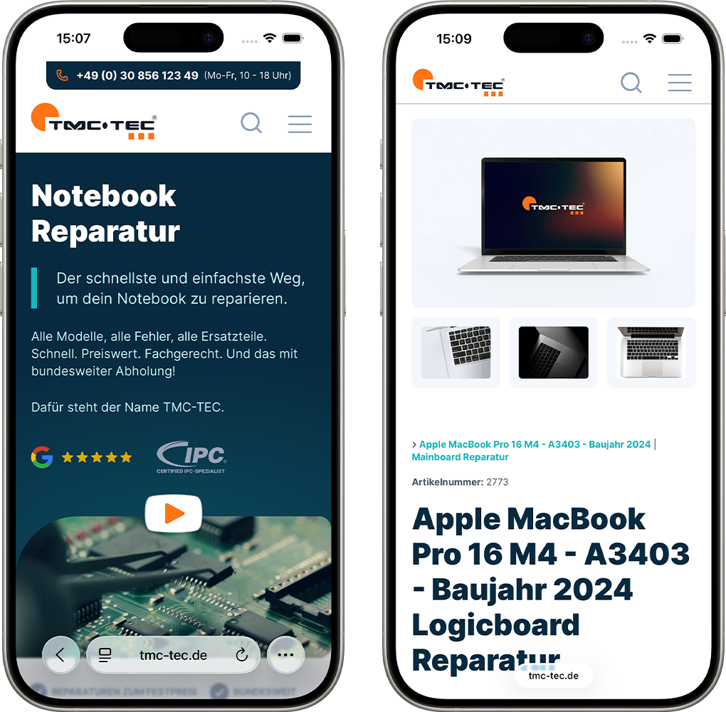 Mobile-Website von TMC TEC aus Berlin