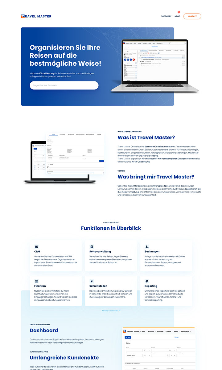 Desktopansicht der Travel Master Website