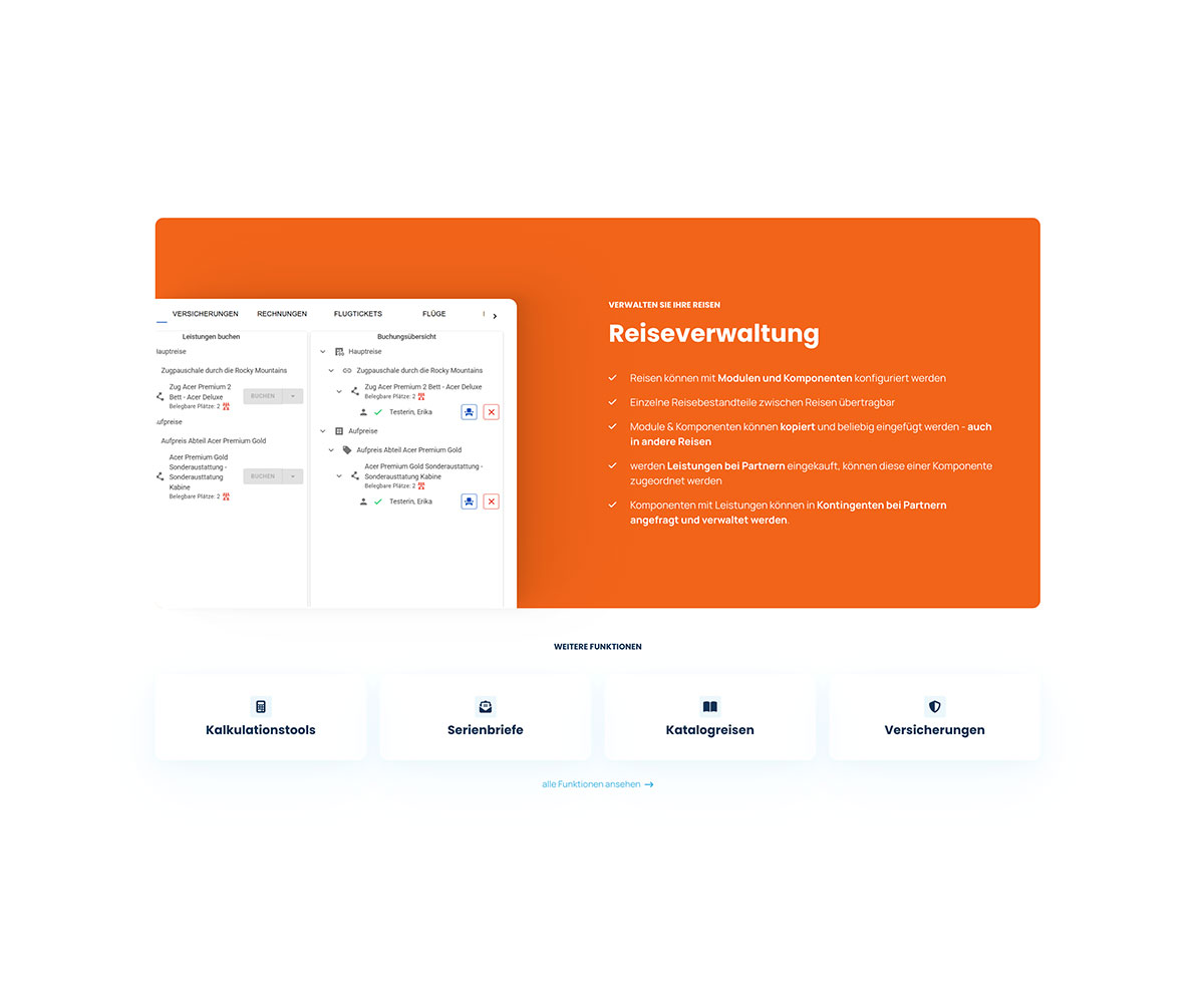 Screenshot des Dashboards der Travel Master Software