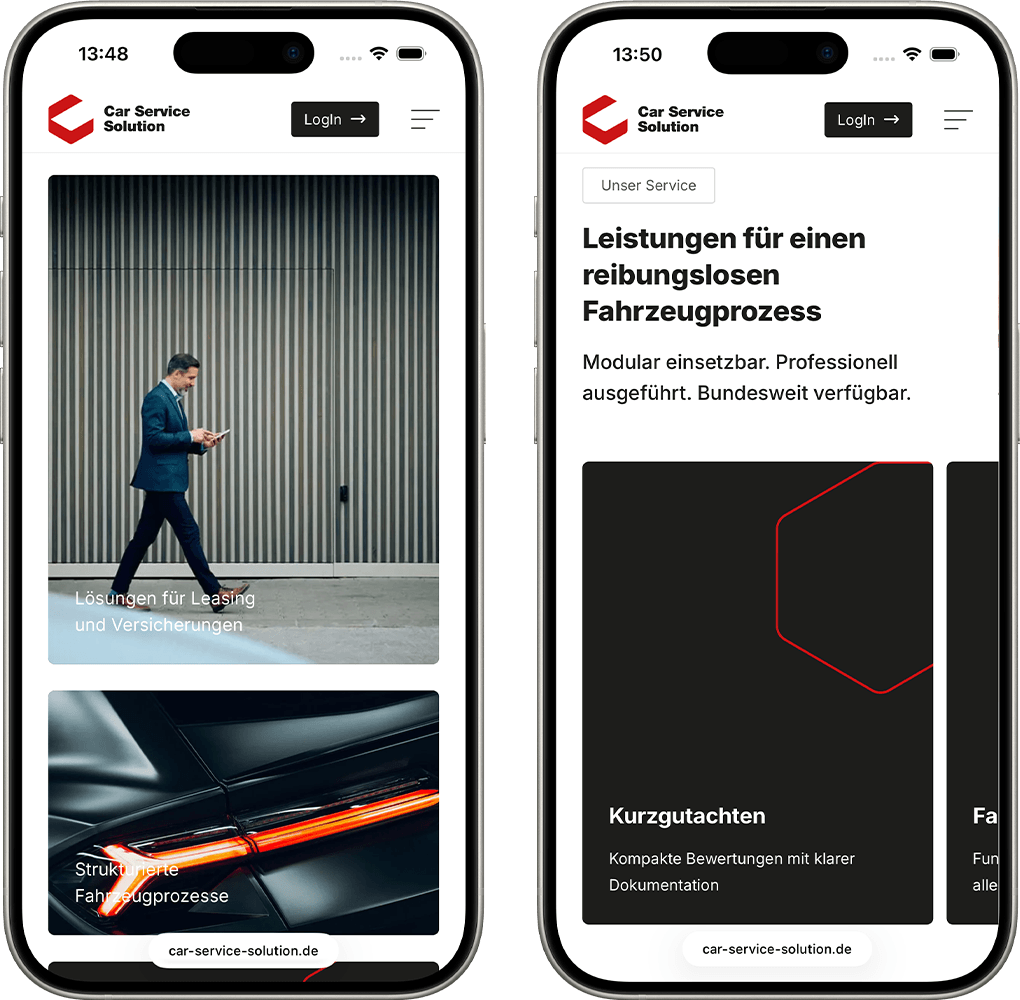 Mobilansicht der Website Car Service Solution CSS